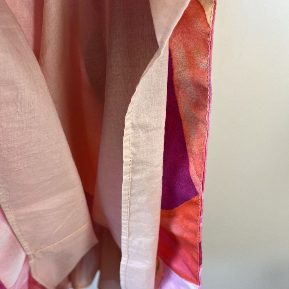 H&M Leaf Print Babydoll Mini Dress Pink Multi 100% Organic Cotton Medium NWT’s - Picture 14 of 16